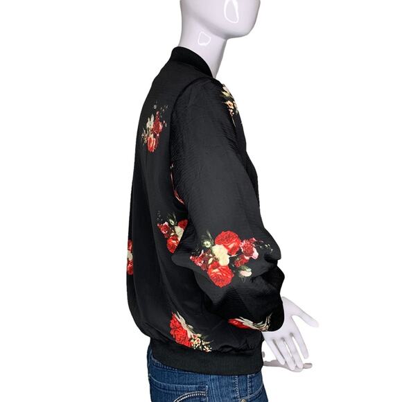 PHILOSOPHY Women Jacket Size S Black Floral Print Long Sleeve Zipper Down - Picture 6 of 12